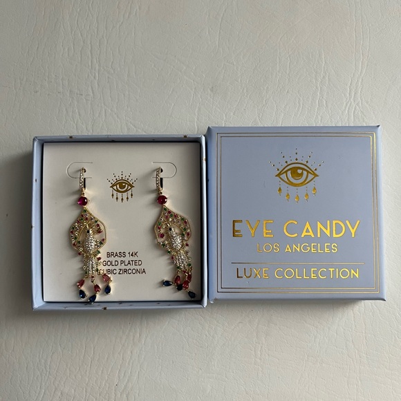 Eye Candy Bird Luxe 18K Goldplated & Multicolored Crystal Dangle Earrings - Picture 3 of 4